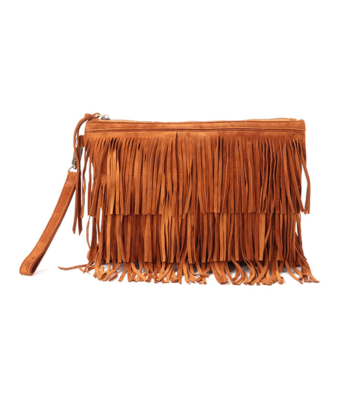 Ray BEAMS（レイビームス）の「Ray BEAMS / フリンジ クラッチバッグ（クラッチバッグ・レディース・ブラウン/ネイビー・ONE SIZE）」の3枚目の写真