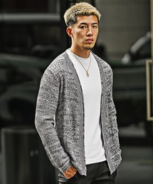 【SOMEDIFF】12G透かし編み杢ノーカラーカーデ メンズ 通気性 軽やか 品格 清潔感