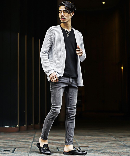 SOMEDIFF（サムディフ）の「【SOMEDIFF】12G透かし編み杢ノーカラーカーデ メンズ 通気性 軽やか 品格 清潔感（カーディガン/ボレロ・メンズ・ホワイト系その他/ブラック系その他・M/L/XL）」の14枚目の写真