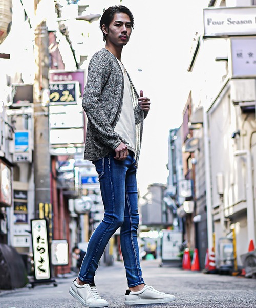 SOMEDIFF（サムディフ）の「【SOMEDIFF】12G透かし編み杢ノーカラーカーデ メンズ 通気性 軽やか 品格 清潔感（カーディガン/ボレロ・メンズ・ホワイト系その他/ブラック系その他・M/L/XL）」の11枚目の写真