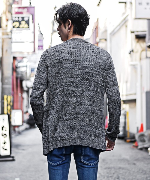 SOMEDIFF（サムディフ）の「【SOMEDIFF】12G透かし編み杢ノーカラーカーデ メンズ 通気性 軽やか 品格 清潔感（カーディガン/ボレロ・メンズ・ホワイト系その他/ブラック系その他・M/L/XL）」の10枚目の写真