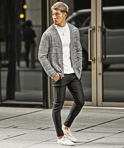 SOMEDIFF（サムディフ）の「【SOMEDIFF】12G透かし編み杢ノーカラーカーデ メンズ 通気性 軽やか 品格 清潔感（カーディガン/ボレロ・メンズ・ホワイト系その他/ブラック系その他・M/L/XL）」の15枚目の写真