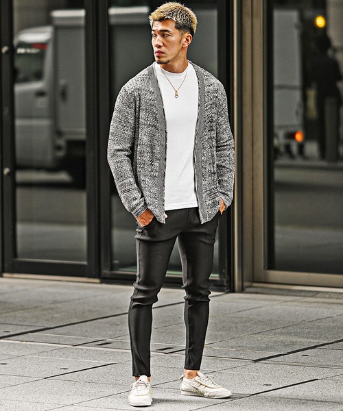 SOMEDIFF（サムディフ）の「【SOMEDIFF】12G透かし編み杢ノーカラーカーデ メンズ 通気性 軽やか 品格 清潔感（カーディガン/ボレロ・メンズ・ホワイト系その他/ブラック系その他・M/L/XL）」の17枚目の写真