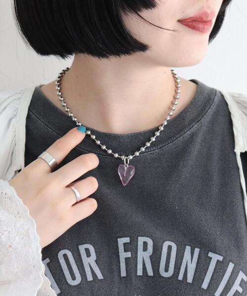 fredy emue(フレディエミュ)の「クリアハートボールチェーンネックレス(ネックレス・レディース・ピンク/グリーン/クリア/ブラック・FREE)」の5枚目の写真