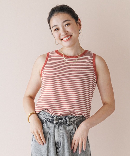 BAYFLOW(ベイフロー)の「【YOUareYOU】【スタッフ企画】ボーダーノースリーブ(Tシャツ/カットソー・レディース・ブラック/オレンジ/ミント・X-SMALL/SMALL)」の3枚目の写真