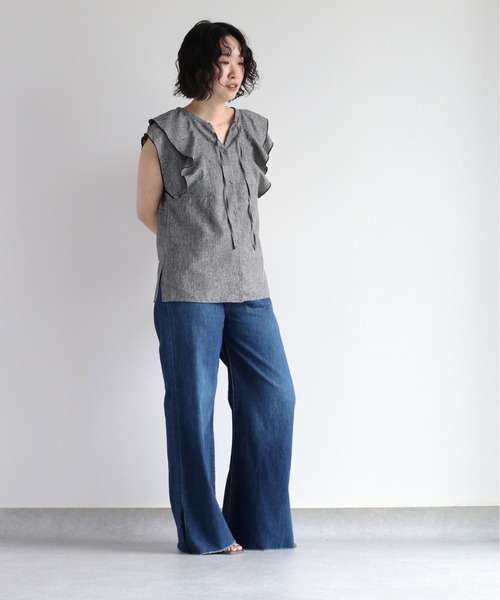 cepo（セポ）の「メランジフリルブラウス　セットアップ可能（シャツ/ブラウス・レディース・ブラウン/グレー・M）」の13枚目の写真