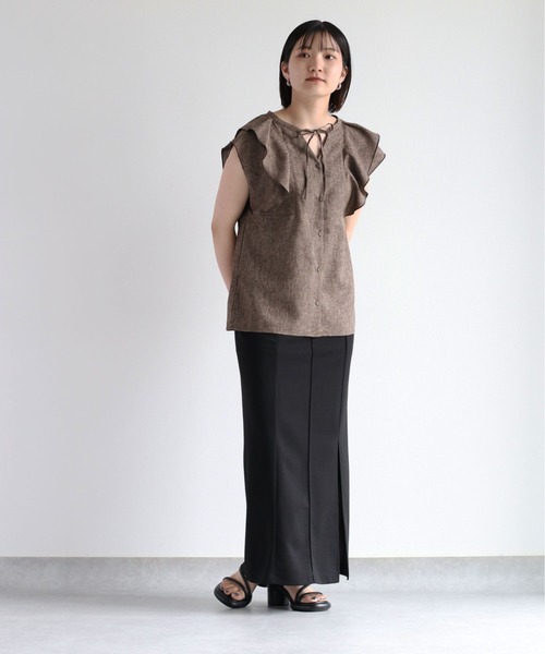 cepo（セポ）の「メランジフリルブラウス　セットアップ可能（シャツ/ブラウス・レディース・ブラウン/グレー・M）」の16枚目の写真