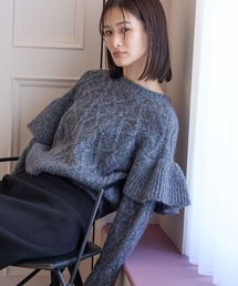 ケーブルフリルニットロングスリーブ　966681