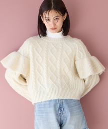 LOWRYS FARM | ケーブルフリルニットロングスリーブ　966681(ニット/セーター)