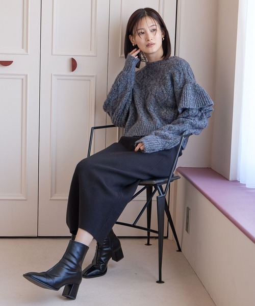 LOWRYS FARM（ローリーズファーム）の「ケーブルフリルニットロングスリーブ　966681（ニット/セーター・レディース・チャコールグレー/パープル/アイボリー・FREE）」の11枚目の写真