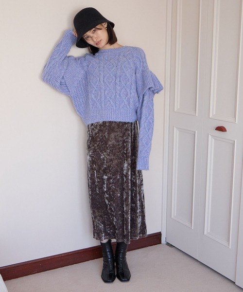 LOWRYS FARM（ローリーズファーム）の「ケーブルフリルニットロングスリーブ　966681（ニット/セーター・レディース・チャコールグレー/パープル/アイボリー・FREE）」の12枚目の写真