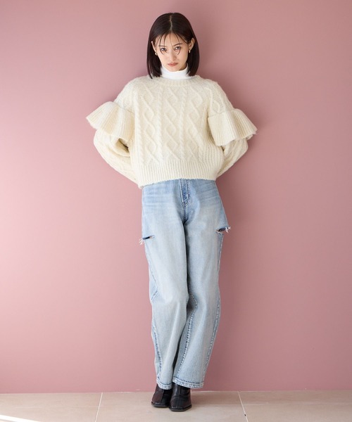 LOWRYS FARM（ローリーズファーム）の「ケーブルフリルニットロングスリーブ　966681（ニット/セーター・レディース・チャコールグレー/パープル/アイボリー・FREE）」の17枚目の写真