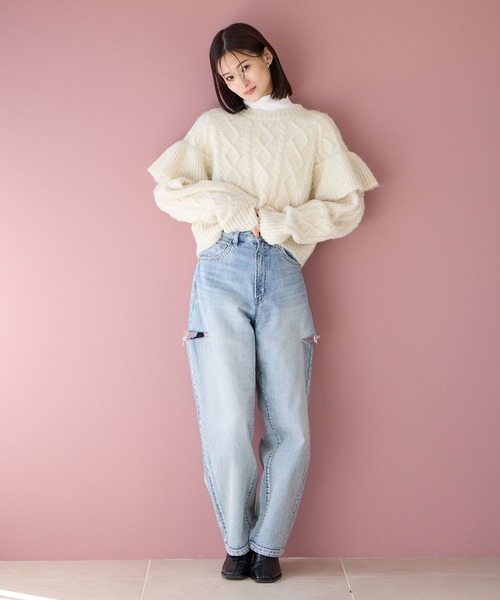 LOWRYS FARM（ローリーズファーム）の「ケーブルフリルニットロング