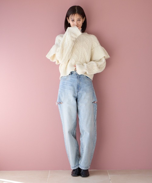 LOWRYS FARM（ローリーズファーム）の「ケーブルフリルニットロングスリーブ　966681（ニット/セーター・レディース・チャコールグレー/パープル/アイボリー・FREE）」の19枚目の写真