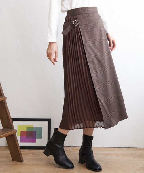 IKKA LOUNGE(イッカラウンジ)の「サイドプリーツスカート(スカート・レディース・ブラウン/ダークグレー・S/M/L)」の1枚目の写真