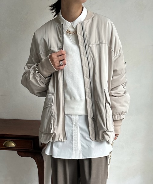 DouDou（ドゥドゥ）の「【WEB限定】 蓄熱中綿MA1（MA-1・レディース・ライトベージュ/カーキ/ブラック・FREE）」の9枚目の写真