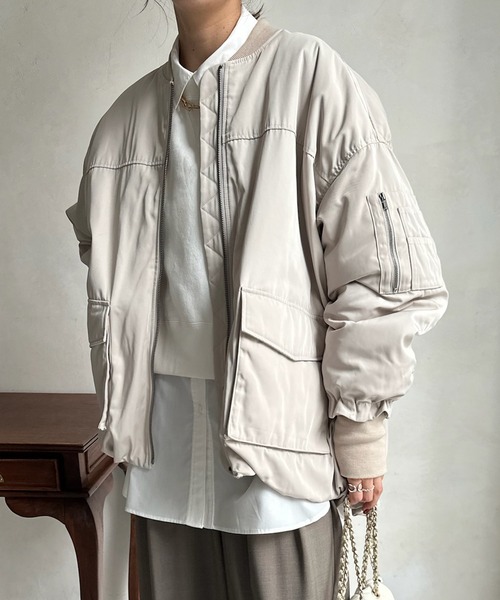 DouDou（ドゥドゥ）の「【WEB限定】 蓄熱中綿MA1（MA-1・レディース・ライトベージュ/カーキ/ブラック・FREE）」の8枚目の写真