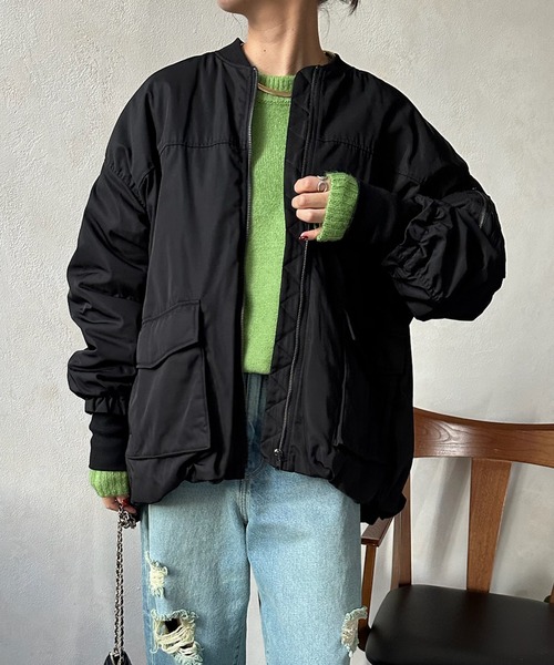 DouDou（ドゥドゥ）の「【WEB限定】 蓄熱中綿MA1（MA-1・レディース・ライトベージュ/カーキ/ブラック・FREE）」の14枚目の写真