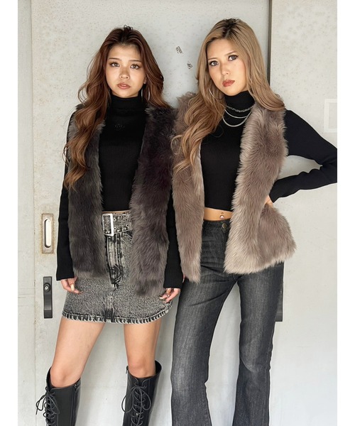 EGOIST（エゴイスト）の「シンプルフェイクファーベスト（ベスト・レディース・ライトブラウン/ダークグレー・FREE）」の3枚目の写真