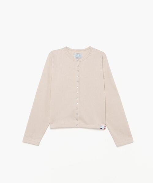 【美品】アニエスベー　コットン メルトン カーディガンプレッション　ベージュ アニエスベーファム agne's b. FEMME オーガニックコットン メルトン トップス