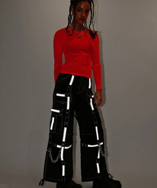 TRIPP nyc（トリップニューヨークシティ）の「パンクファッション TRIPP NYC トリップエヌワイシー REFLECTOR PANT［AF7468M］リフレクターパンツ ストラップパンツ ワイドパンツ デニムパンツ チェーン ストリートファッション（デニムパンツ・メンズ・ブラック・XS/S）」の5枚目の写真