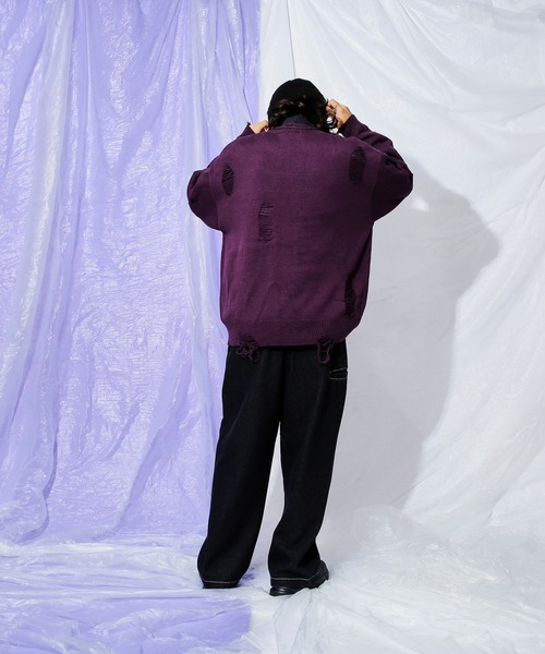 Adoon plain（アドーンプレーン）の「ダブルニーワイドデニムパンツ（デニムパンツ・メンズ・ライトブルー/ブラック・LARGE/MEDIUM/SMALL）」の9枚目の写真