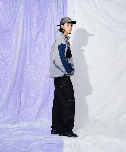 Adoon plain（アドーンプレーン）の「ダブルニーワイドデニムパンツ（デニムパンツ・メンズ・ライトブルー/ブラック・LARGE/MEDIUM/SMALL）」の13枚目の写真