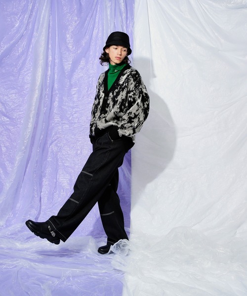 Adoon plain（アドーンプレーン）の「ダブルニーワイドデニムパンツ（デニムパンツ・メンズ・ライトブルー/ブラック・LARGE/MEDIUM/SMALL）」の14枚目の写真