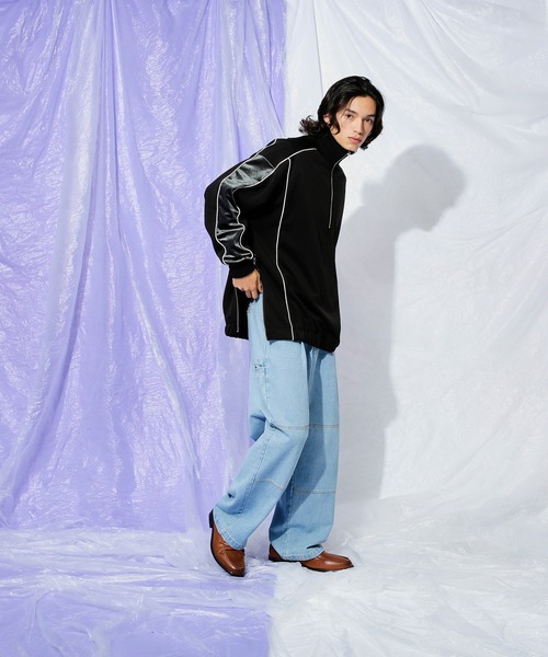 Adoon plain（アドーンプレーン）の「ダブルニーワイドデニムパンツ（デニムパンツ・メンズ・ライトブルー/ブラック・LARGE/MEDIUM/SMALL）」の21枚目の写真