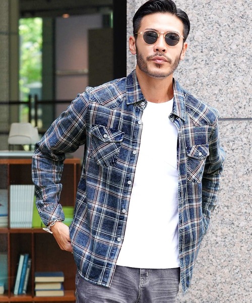 jiggys shop(ジギーズショップ)の「インディゴチェックシャツ(シャツ/ブラウス・メンズ・レッド/ブルー・LARGE/X-LARGE/MEDIUM)」の2枚目の写真