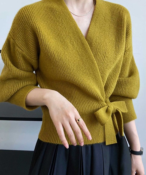 OSYAREVO（オシャレボ）の「カシュクール ニット カーディガン（カーディガン/ボレロ・レディース・オフホワイト/ライトカーキ/グレー・FREE）」の3枚目の写真