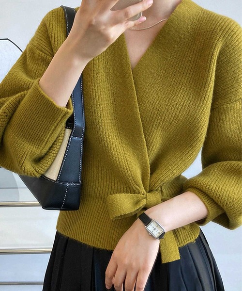 OSYAREVO（オシャレボ）の「カシュクール ニット カーディガン（カーディガン/ボレロ・レディース・オフホワイト/ライトカーキ/グレー・FREE）」の8枚目の写真