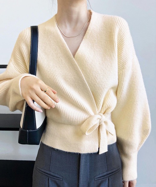 OSYAREVO（オシャレボ）の「カシュクール ニット カーディガン（カーディガン/ボレロ・レディース・オフホワイト/ライトカーキ/グレー・FREE）」の17枚目の写真