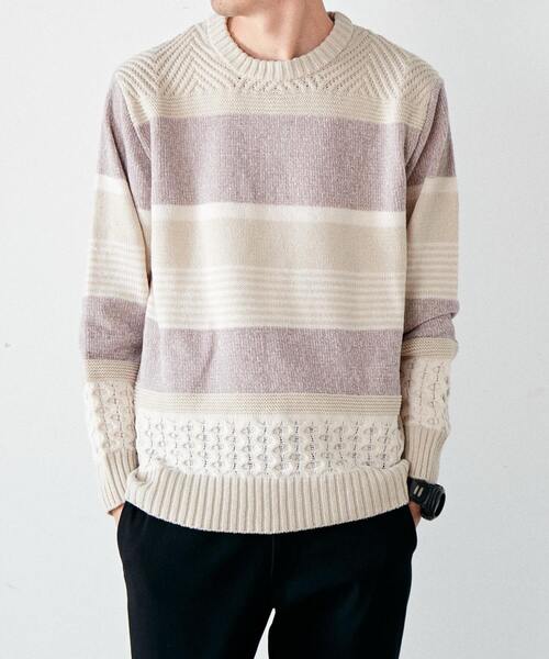 MEN'S MELROSE（メンズメルローズ）の「【MASTER FRAME】ランダムボーダーニット（ニット/セーター・メンズ・ナチュラル/パープル/ネイビー・3/4）」の4枚目の写真