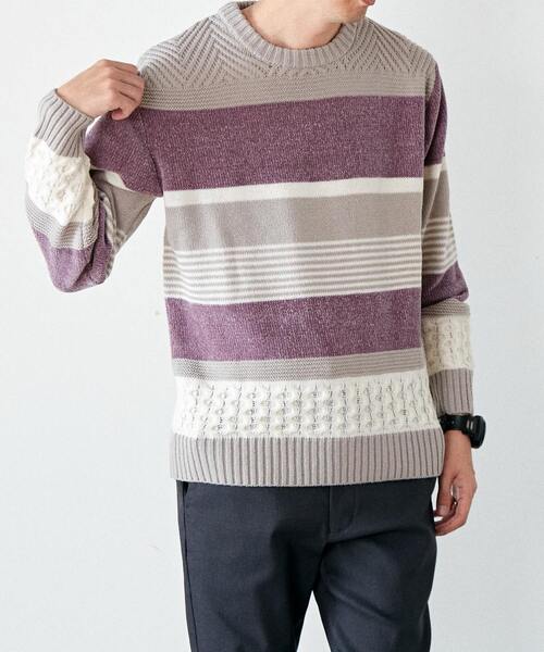 MEN'S MELROSE（メンズメルローズ）の「【MASTER FRAME】ランダムボーダーニット（ニット/セーター・メンズ・ナチュラル/パープル/ネイビー・3/4）」の6枚目の写真
