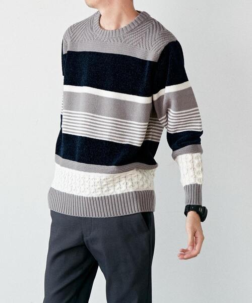 MEN'S MELROSE（メンズメルローズ）の「【MASTER FRAME】ランダムボーダーニット（ニット/セーター・メンズ・ナチュラル/パープル/ネイビー・3/4）」の8枚目の写真