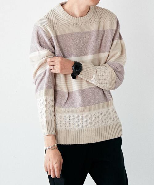 MEN'S MELROSE（メンズメルローズ）の「【MASTER FRAME】ランダムボーダーニット（ニット/セーター・メンズ・ナチュラル/パープル/ネイビー・3/4）」の10枚目の写真