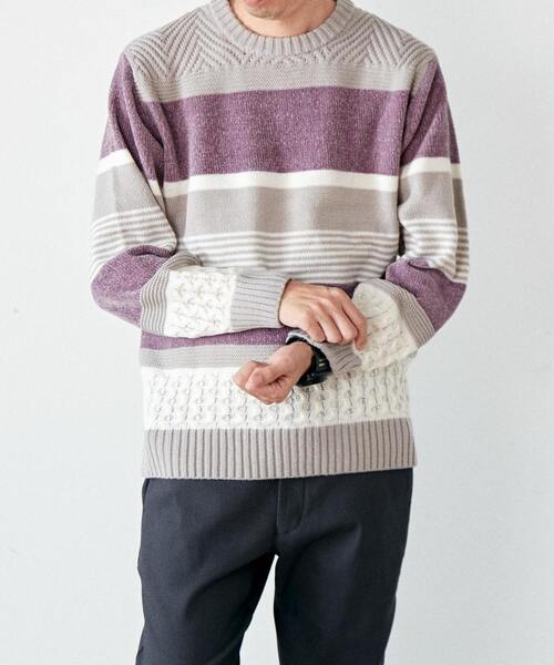 MEN'S MELROSE（メンズメルローズ）の「【MASTER FRAME】ランダムボーダーニット（ニット/セーター・メンズ・ナチュラル/パープル/ネイビー・3/4）」の13枚目の写真