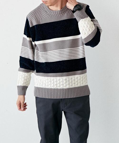 MEN'S MELROSE（メンズメルローズ）の「【MASTER FRAME】ランダムボーダーニット（ニット/セーター・メンズ・ナチュラル/パープル/ネイビー・3/4）」の16枚目の写真