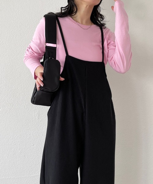 wee9s（ウィークス）の「Beginners salopette / ビギナーズサロペット,スクエアネック,ワイドシルエット（サロペット/オーバーオール・レディース・ベージュ/ブラック/チャコール・FREE）」の16枚目の写真