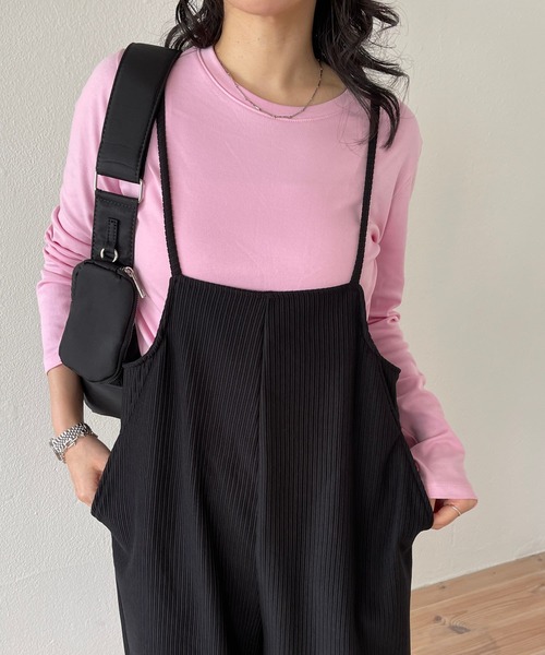 wee9s（ウィークス）の「Beginners salopette / ビギナーズサロペット,スクエアネック,ワイドシルエット（サロペット/オーバーオール・レディース・ベージュ/ブラック/チャコール・FREE）」の21枚目の写真