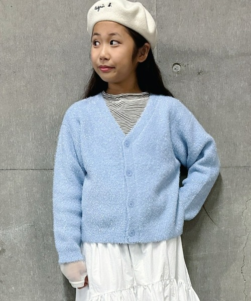 CIAOPANIC TYPY（チャオパニックティピー）の「【KIDS】シャイニーラメシャギーカーディガン（カーディガン/ボレロ・キッズ・サックスブルー/ブラック/オフホワイト・XXL/M/XL/L/S）」の3枚目の写真