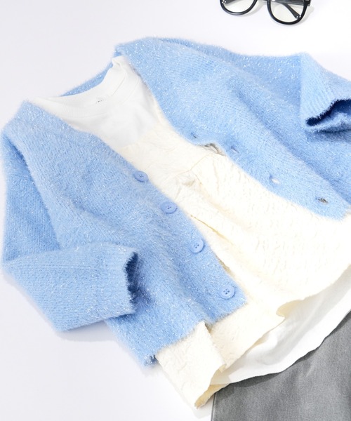 CIAOPANIC TYPY（チャオパニックティピー）の「【KIDS】シャイニーラメシャギーカーディガン（カーディガン/ボレロ・キッズ・サックスブルー/ブラック/オフホワイト・XXL/M/XL/L/S）」の21枚目の写真