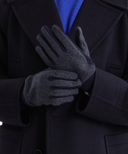 MACKINTOSH PHILOSOPHY（ﾏｯｷﾝﾄｯｼｭ ﾌｨﾛｿﾌｨｰ）の「千鳥ジャージー コンビニットグローブ（手袋・メンズ・ダークブラウン/ネイビー・FREE）」の3枚目の写真