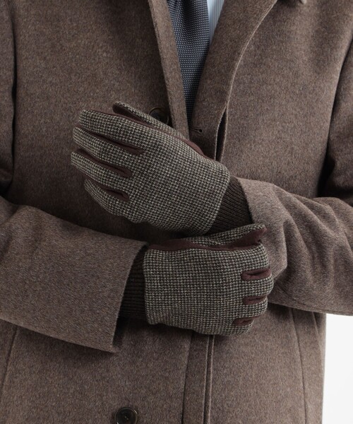 MACKINTOSH PHILOSOPHY（ﾏｯｷﾝﾄｯｼｭ ﾌｨﾛｿﾌｨｰ）の「千鳥ジャージー コンビニットグローブ（手袋・メンズ・ダークブラウン/ネイビー・FREE）」の4枚目の写真