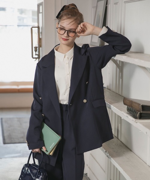 BONLECILL noir（ボンルシールノワール）の「【BONLECILL noir】パールボリュームスリーブレギュラーカラーブラウス（シャツ/ブラウス・レディース・ネイビー/ブラック/アイボリー/チャコールグレー・FREE）」の20枚目の写真