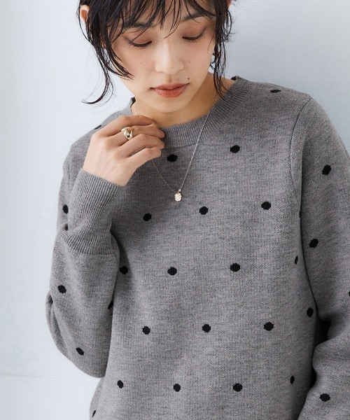 nissen(ニッセン)の「ドットジャガードニット(ニット/セーター・レディース・グレー系/ブラック系/ベージュ系・S/M/LL/L)」の3枚目の写真