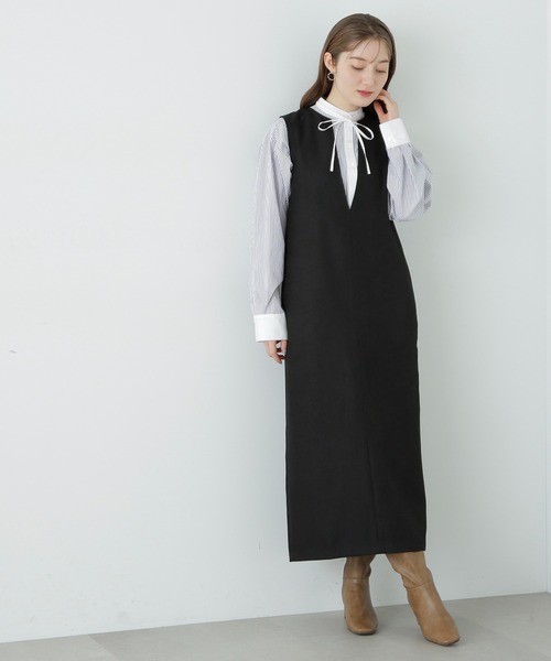 N.（N. Natural Beauty Basic）（エヌエヌナチュラルビューティーベーシック）の「【S Size Line】◆キーネックストレートジャンパースカート（ジャンパースカート・レディース・ブラック/ベージュ/グレー・MEDIUM/SMALL）」の5枚目の写真