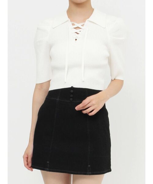 EATME（イートミー）の「レースアップカラーニットTOP（ニット/セーター・レディース・ブラック/オフホワイト/イエロー・FREE）」の12枚目の写真