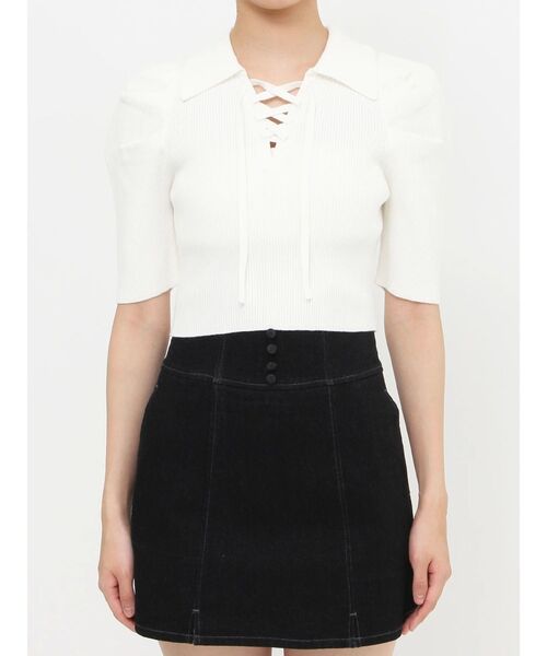 EATME（イートミー）の「レースアップカラーニットTOP（ニット/セーター・レディース・ブラック/オフホワイト/イエロー・FREE）」の13枚目の写真